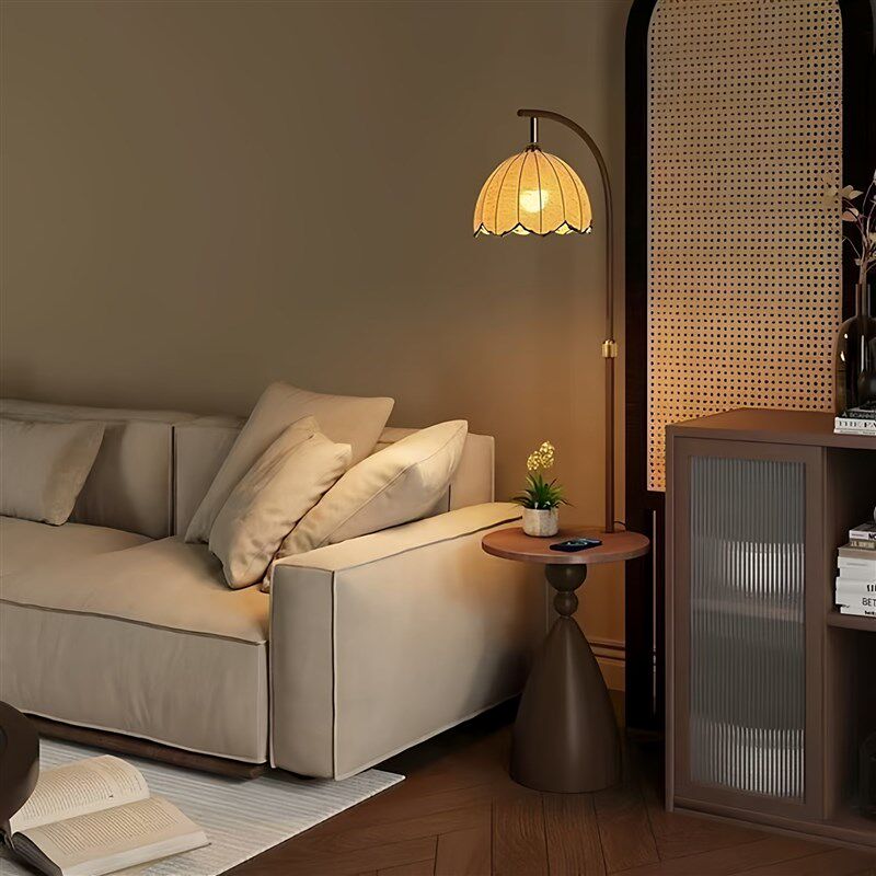 落地灯中古风卧室床头柜一体柚子灯客厅沙发旁氛围感茶几钓鱼灯具