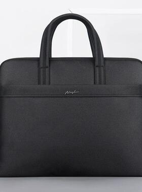 杰利手提文件袋黑色公文包大容量拉链商务会议包a4办公多层档案资