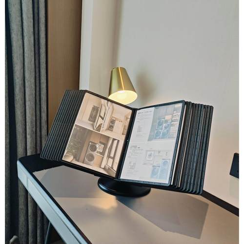 桌面文件架A4翻页旋转展示架车间食谱文件相簿活页台卡资料收纳夹