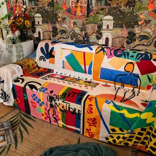 艺术马蒂斯沙发盖毯加绒盖布防尘坐垫个性 抽象沙发巾盖腿午休毛毯