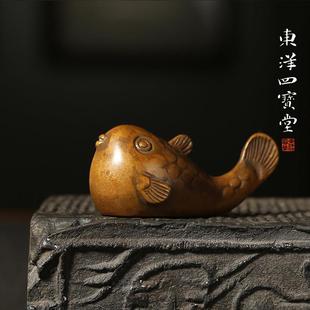 青铜小河豚笔搁笔置 实心铜器多功能镇纸镇尺笔山实用可爱文房用