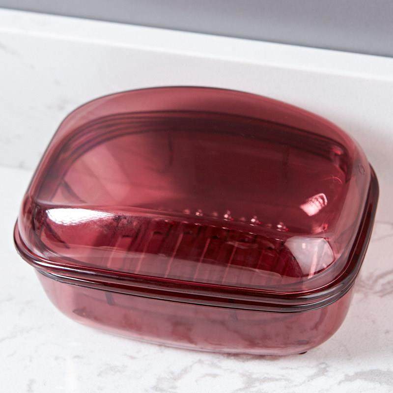 肥皂盒沥水化妆室学生宿舍香皂盒带盖子免打孔创意双层红色肥皂盒