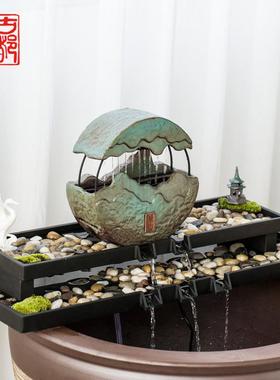 古都简约现代客厅庭院石槽鱼池鱼缸微景观造景流水器摆件装饰配件
