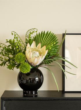 北欧清新帝王花客厅玄关质感花艺装饰设计师款仿真花手札花束摆件