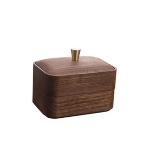 黑胡桃木牙线收纳盒实木质北欧高档家用桌面牙签筒棉签盒创意轻奢