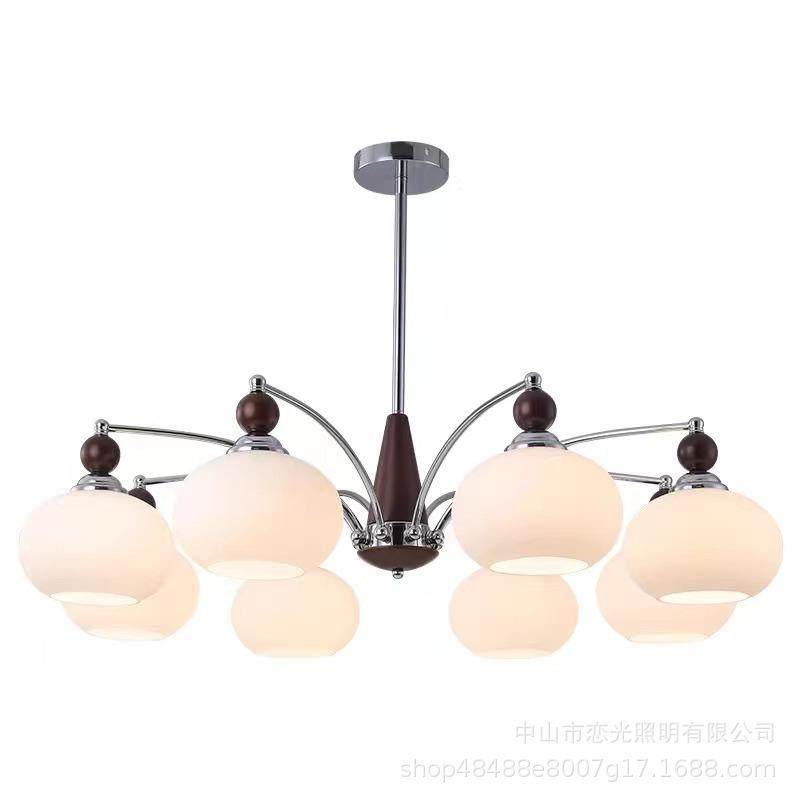美式客厅吊灯复古胡桃木色柿子中古吸顶灯书房餐厅房间卧室主灯