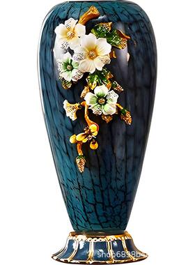 轻奢高端珐琅彩玻璃花瓶摆件酒柜玄关欧式家居插花中式装饰品摆件