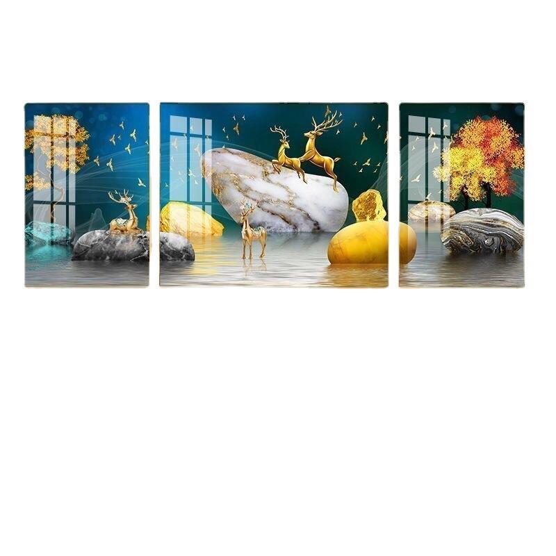 客厅装饰三联画卧室沙发背景墙壁画轻奢房间挂画晶瓷画北欧壁画