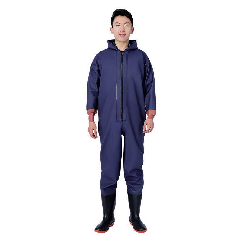 加厚pvc下水裤雨裤带雨鞋全身浇地水裤鞋一体连体防水服挖藕衣男