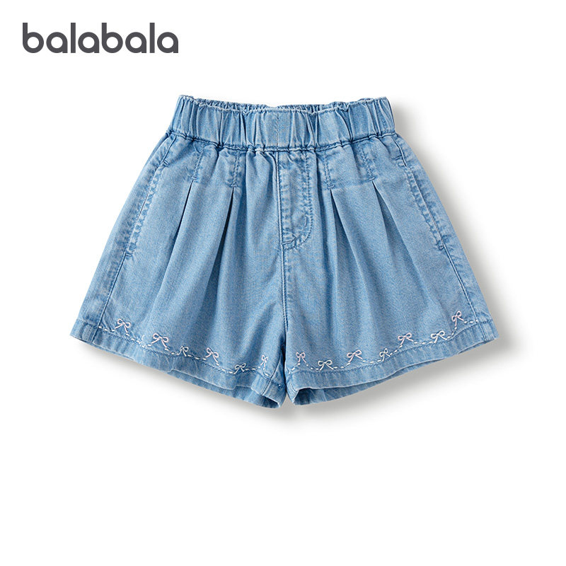 巴拉巴拉童装儿童短裤女童牛仔裤2025夏季新款A字裙裤蝴蝶结抑菌
