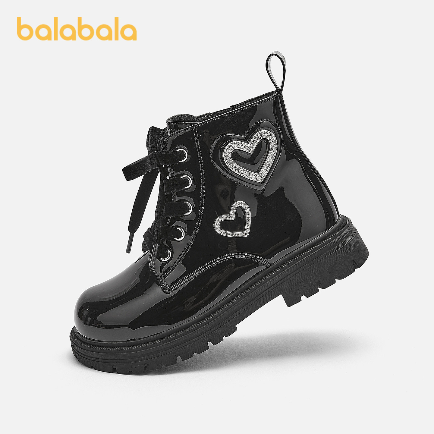 【balaOne】巴拉巴拉童鞋女童马丁靴亮面2025新款春秋靴子拉链款