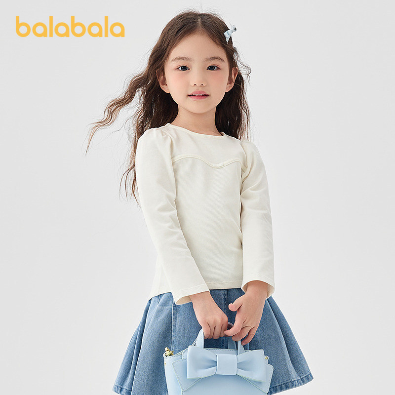 商场同款巴拉巴拉儿童长袖T恤女童白色打底衫内搭春秋新款上衣