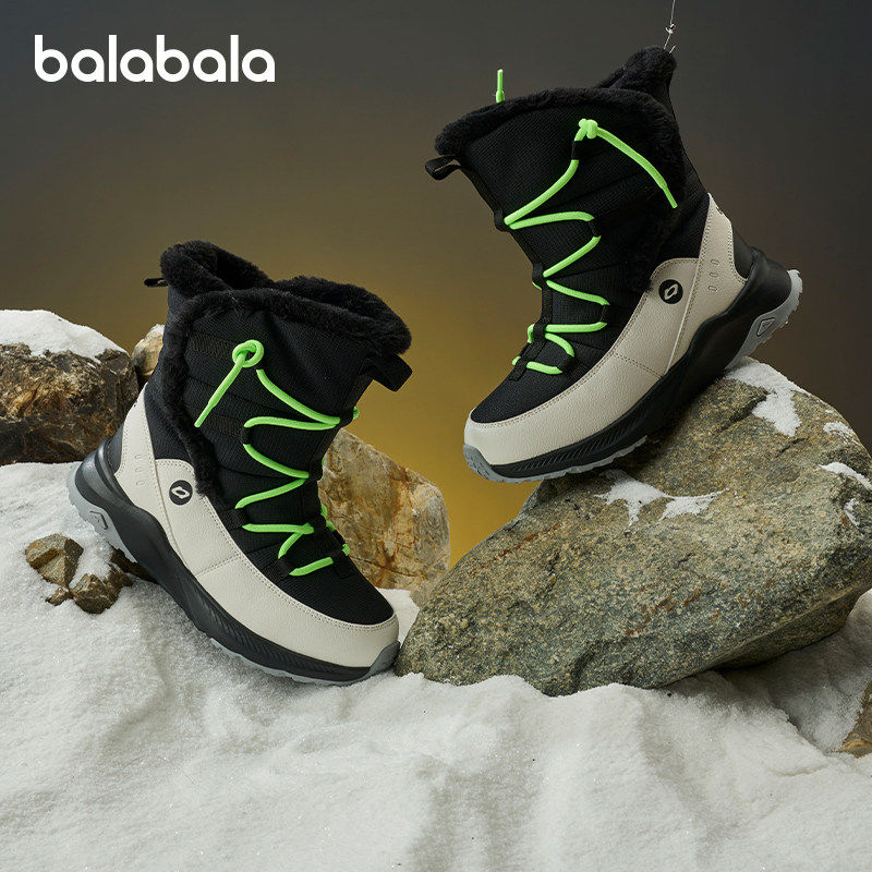 巴拉巴拉儿童雪地靴女童高筒加绒靴男童户外运动靴2025冬新款靴子
