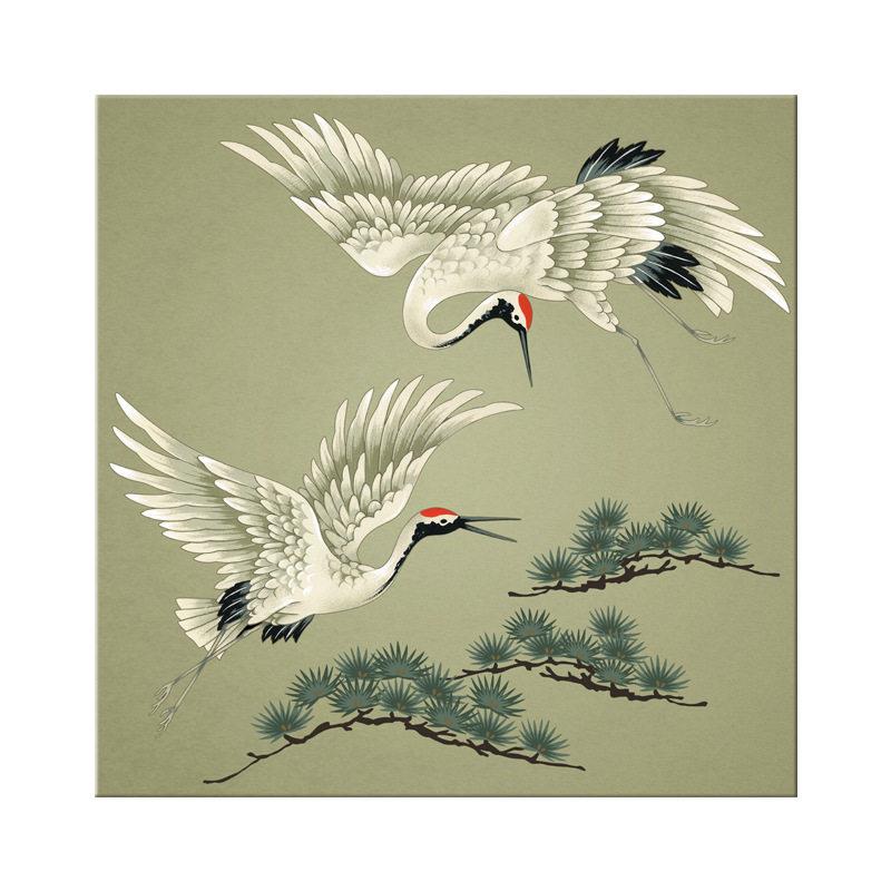 松鹤延年新中式中国风挂画客厅玄关卧室无框画沙发背景墙画