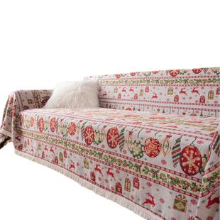 伊缦韵功能沙发巾盖多巾美式乡6454村提彩花灯圣诞节厚实复古工厂