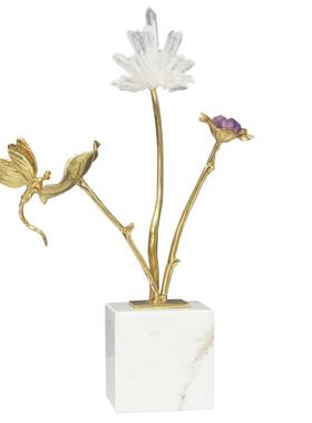 现代新中式高档天黄铜然水晶花摆件客厅酒柜视KF-M636-柜玄关家居