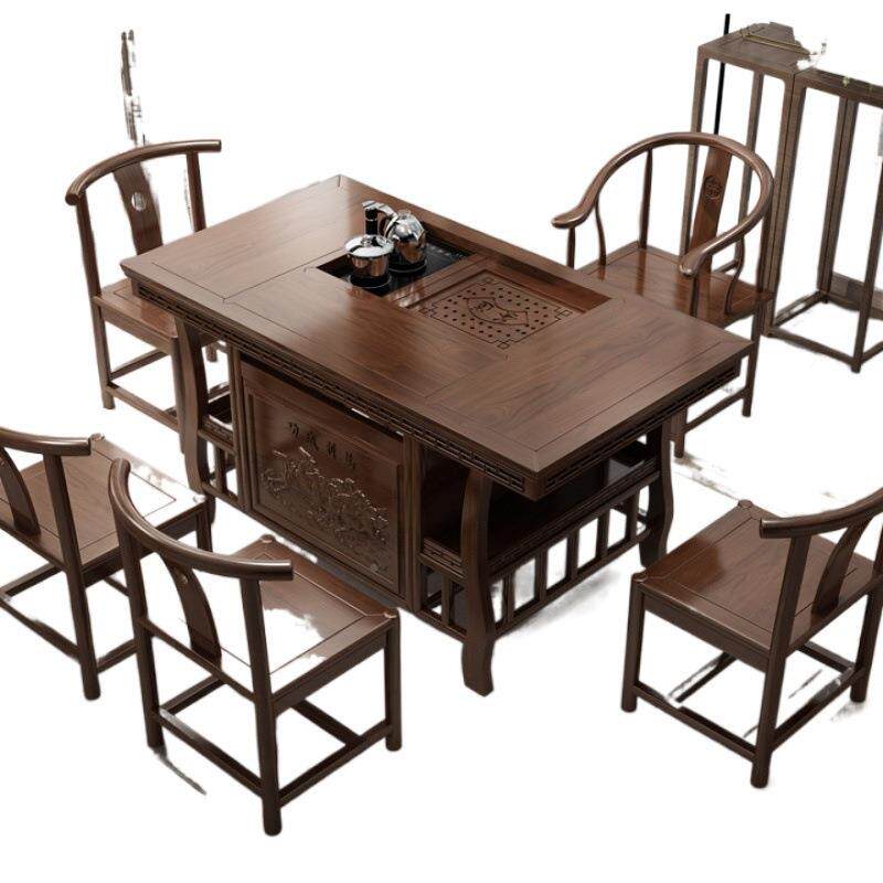 新式实木茶桌椅组中办合公室茶台一体全自TBV动体阳台茶桌椅一一
