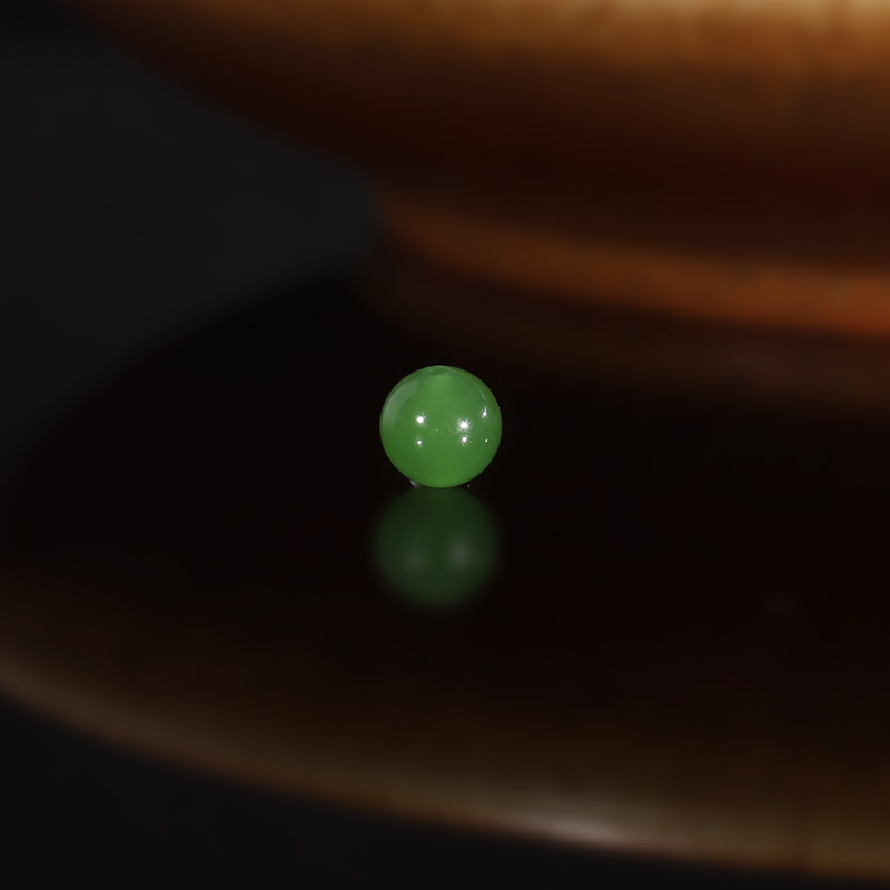 俄料碧玉乌兰海苹果绿散珠6mm单颗老坑和田玉配珠隔珠圆珠