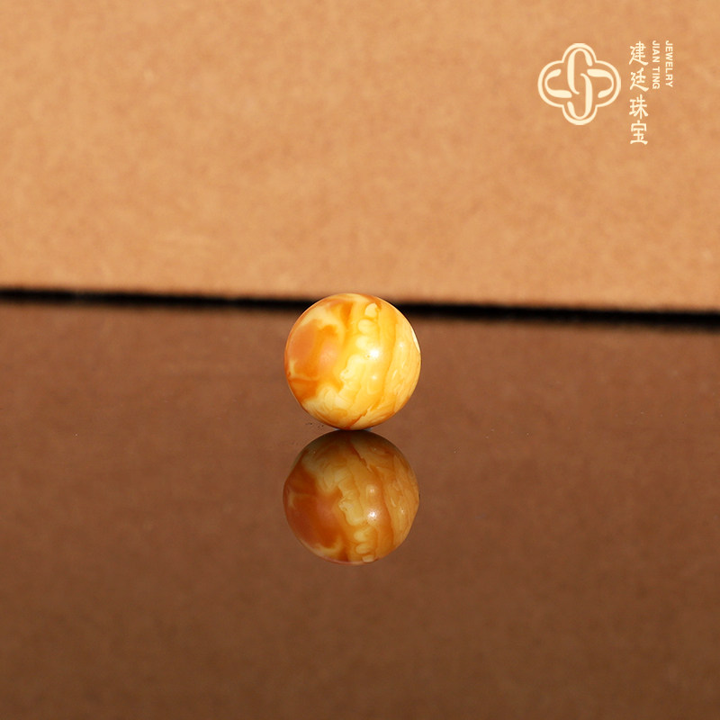建廷天然俄料老蜜蜡散珠10.2mm 鸡油黄满蜡妖花古董蜜蜡配珠圆珠