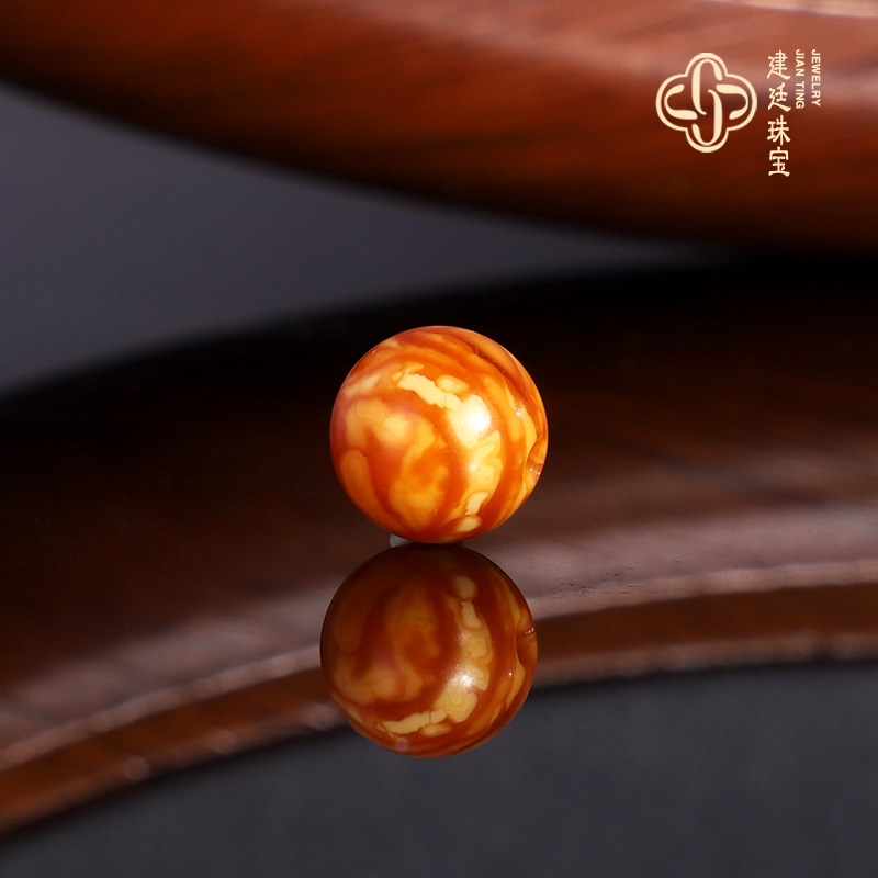 俄料老蜜蜡散珠9.4mm隔珠 云端鸡油黄满蜡妖花古董蜜蜡配珠单珠