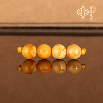 建廷天然老蜡散珠5.1mm4颗 一物一图 俄料妖花隔珠老蜜蜡配珠