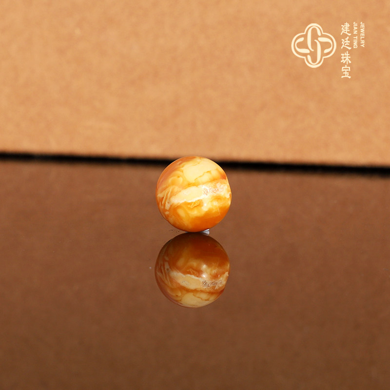 建廷天然俄料老蜜蜡散珠10mm 鸡油黄满蜡妖花古董蜜蜡配珠圆珠