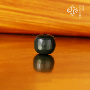 建廷和田玉塔青散珠老型无相珠9.5mm 细料墨碧DIY哑光配珠隔珠