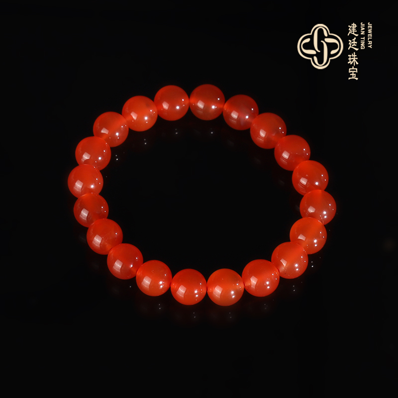 保山河湾冰红南红手串9mm毕业收藏冰种冰透起荧光 南红手链珠串