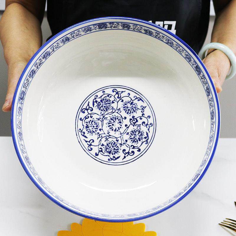 日式陶瓷圆形双耳大汤碗家用简约10英寸酸菜鱼碗羹汤大盆汤勺组合