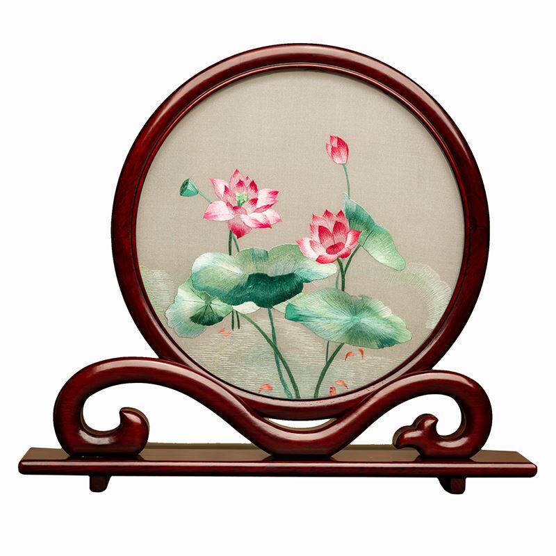 苏州刺绣台屏手工双面绣桌面摆台创意屏风摆件Q中国风苏绣商务礼