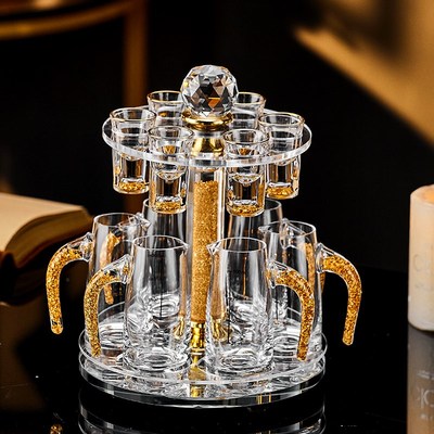 高档奢华水晶家用白酒p杯分酒器套装酒具创意一口子弹杯金箔烈酒