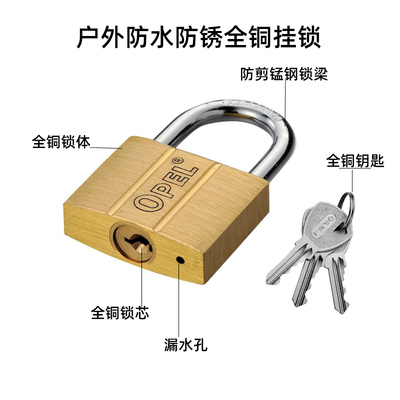 铜挂锁铜锁全h铜防水防锈防雨防盗锁头户外家用门锁长梁锁纯铜锁