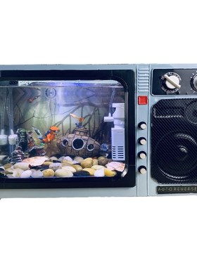 创意鱼缸复古电视机摆件桌面鱼缸酒吧G餐厅家居客厅装饰复古怀旧