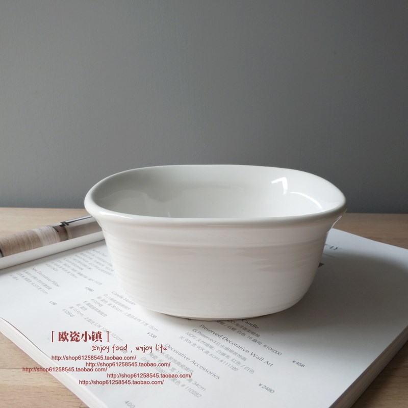美式陶瓷小方碗汤饭碗麦片粥碗甜B品焗烤碗耐高温厚米白色出口外