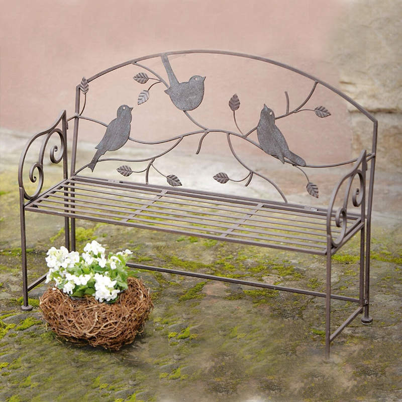 法式乡村做旧复古铁艺儿童花园椅小椅子复古做旧花架.花托双人椅