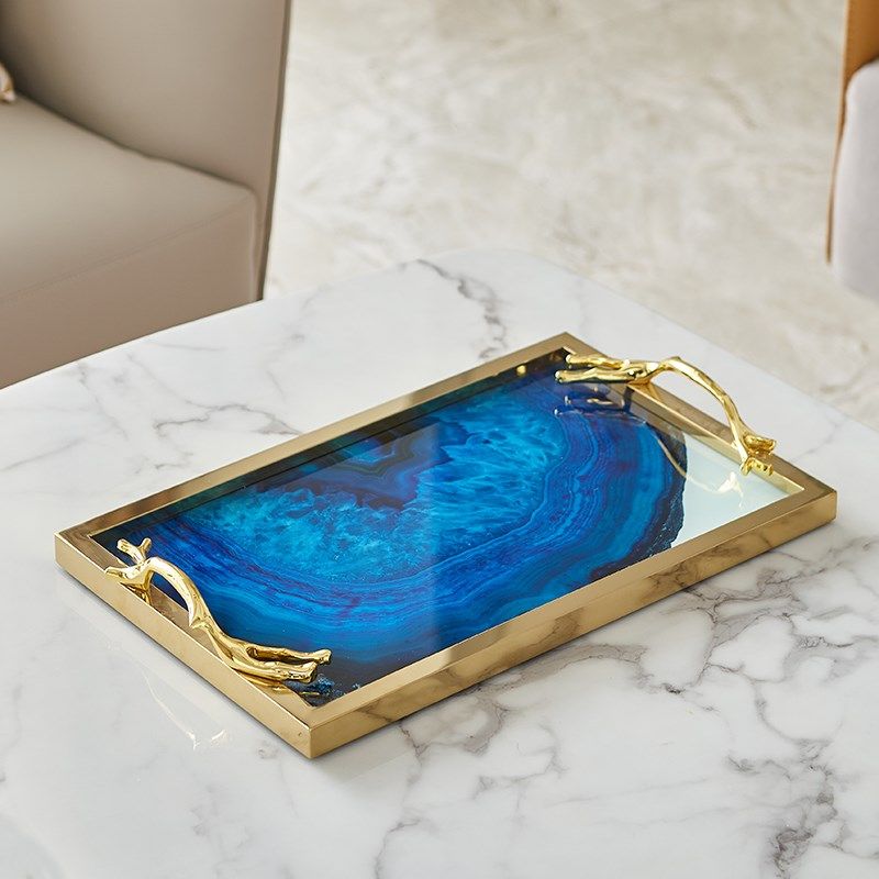 欧式轻奢蓝玛瑙纹金属收纳托盘杯B子茶盘客厅玄关装饰置物盘摆件,家居饰品,果盘/果篓,淘宝优惠券,粉丝福利购,淘宝优惠卷