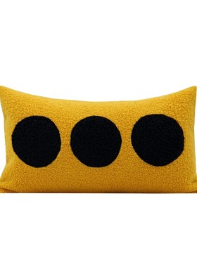 人间值得治愈系黄色黑色仿羊毛卷靠包抱枕R样板间儿童房腰枕