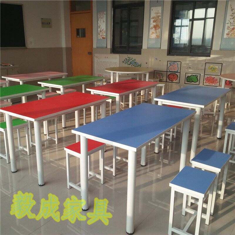 厂家直销中小学生课桌椅q学校幼儿辅导培训桌彩色美术桌双人长条