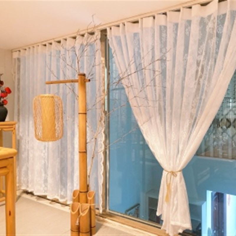 免打孔窗纱帘飘窗隔断阳台卧室窗帘蕾丝H门帘别墅轻奢绣花透光不
