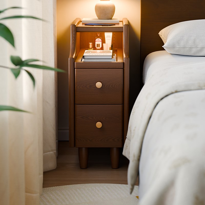 小型床头柜置g物架卧室超窄30cm迷你床边夹缝柜带灯储物收纳柜实