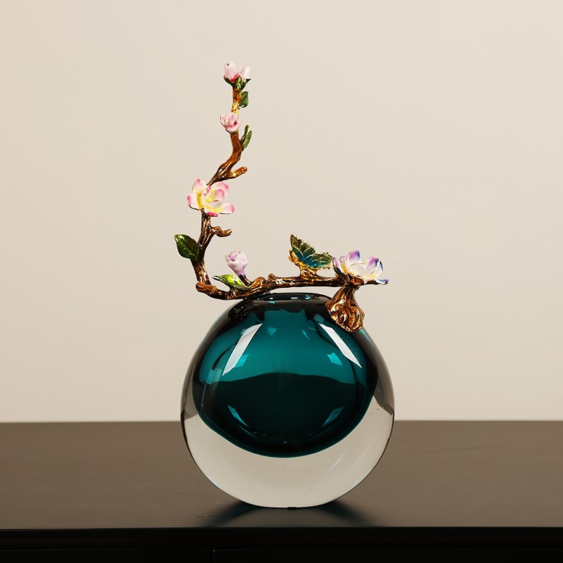锦上添花珐琅彩玻k璃花瓶摆件现代轻奢花器客厅电视柜餐桌玄关装