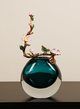 锦上添花珐琅彩玻k璃花瓶摆件现代轻奢花器客厅电视柜餐桌玄关装