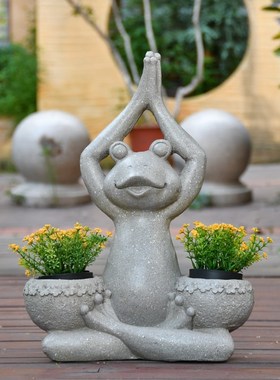 入户花园瑜c伽青蛙花缸卡通创意动物花盆户外院子阳台布置庭院摆