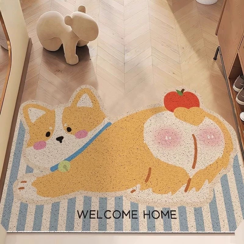 可爱欢迎回家入户门m丝圈地垫奶油风玄关除尘家用可裁剪防滑门垫