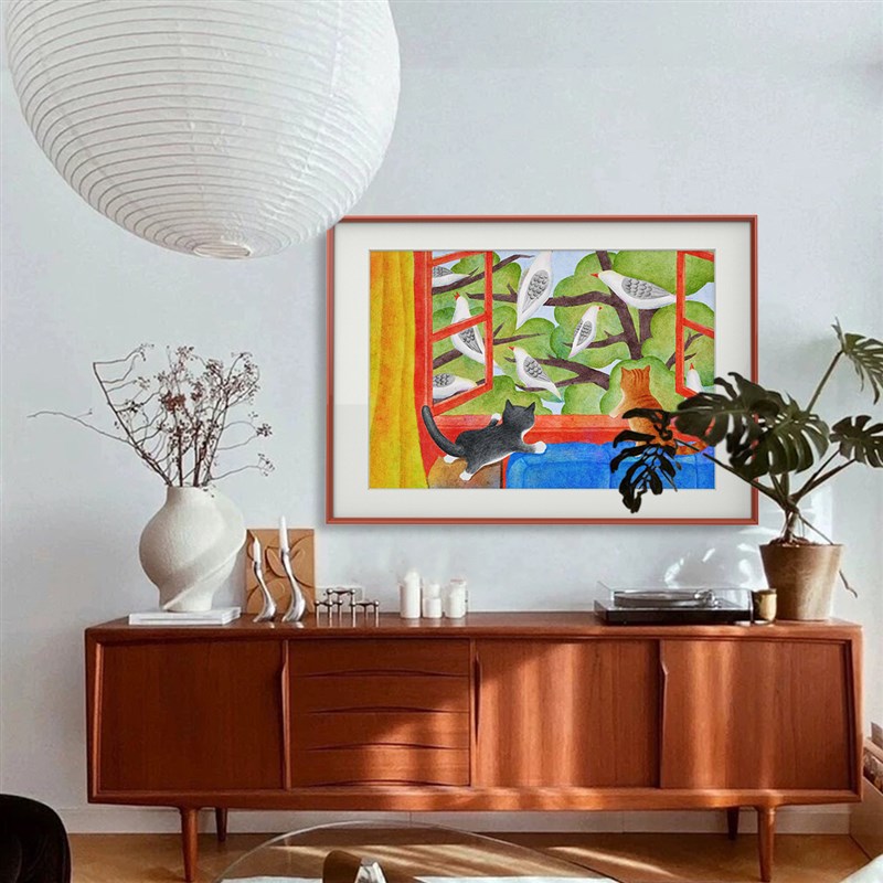 萌猫系列抽象艺术装饰画s小众沙发背景墙挂画猫咪壁画儿童房艺术图片