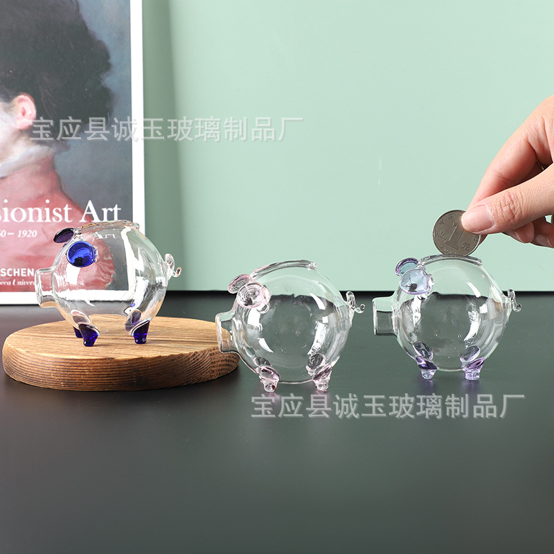 高硼硅玻璃小猪存钱罐动物透明玻璃硬币储蓄罐金猪摆件工艺品