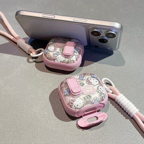 带支架粉爱心可爱猫锁扣开关适用苹果airpods pro3蓝牙耳机保护套airpods4代挂绳airpodspro2防摔耳机壳新款
