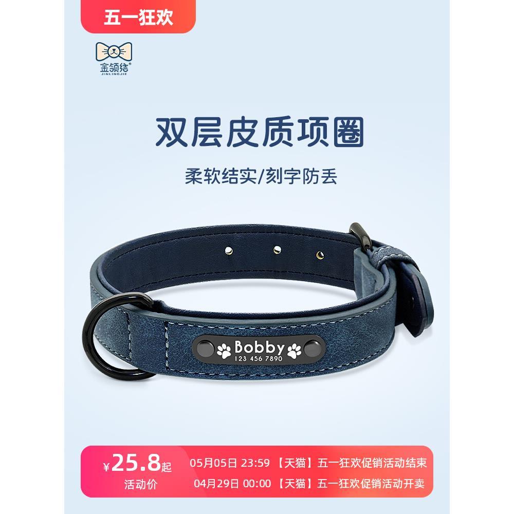 狗狗项圈脖圈刻字防丢颈圈中型大型犬牵引绳宠物脖套狗链狗牌定制