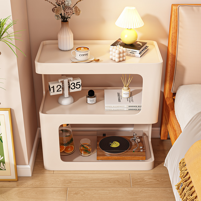 速发奶茶风床头柜边几油发边柜带轮岩板小沙几客厅家用简约铁艺置