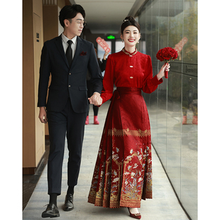 中式 速发马面裙结服套装 敬酒服嫁衣订婚服酒红色婚新当天婚娘便装